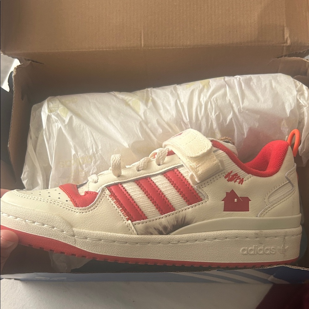 Adidas Kids' Red and Cream Sneakers
